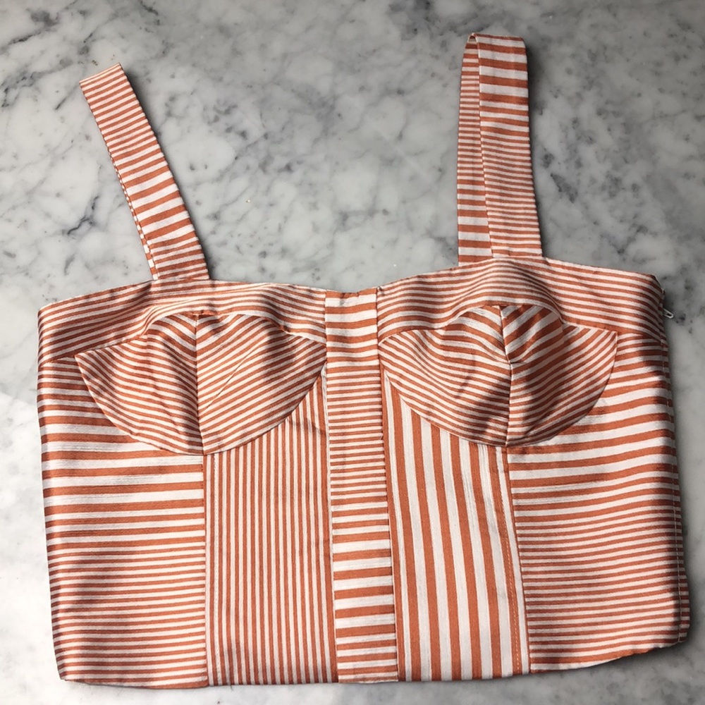 AZULU Striped Bustier Crop Top in Coral and White - Women Size M